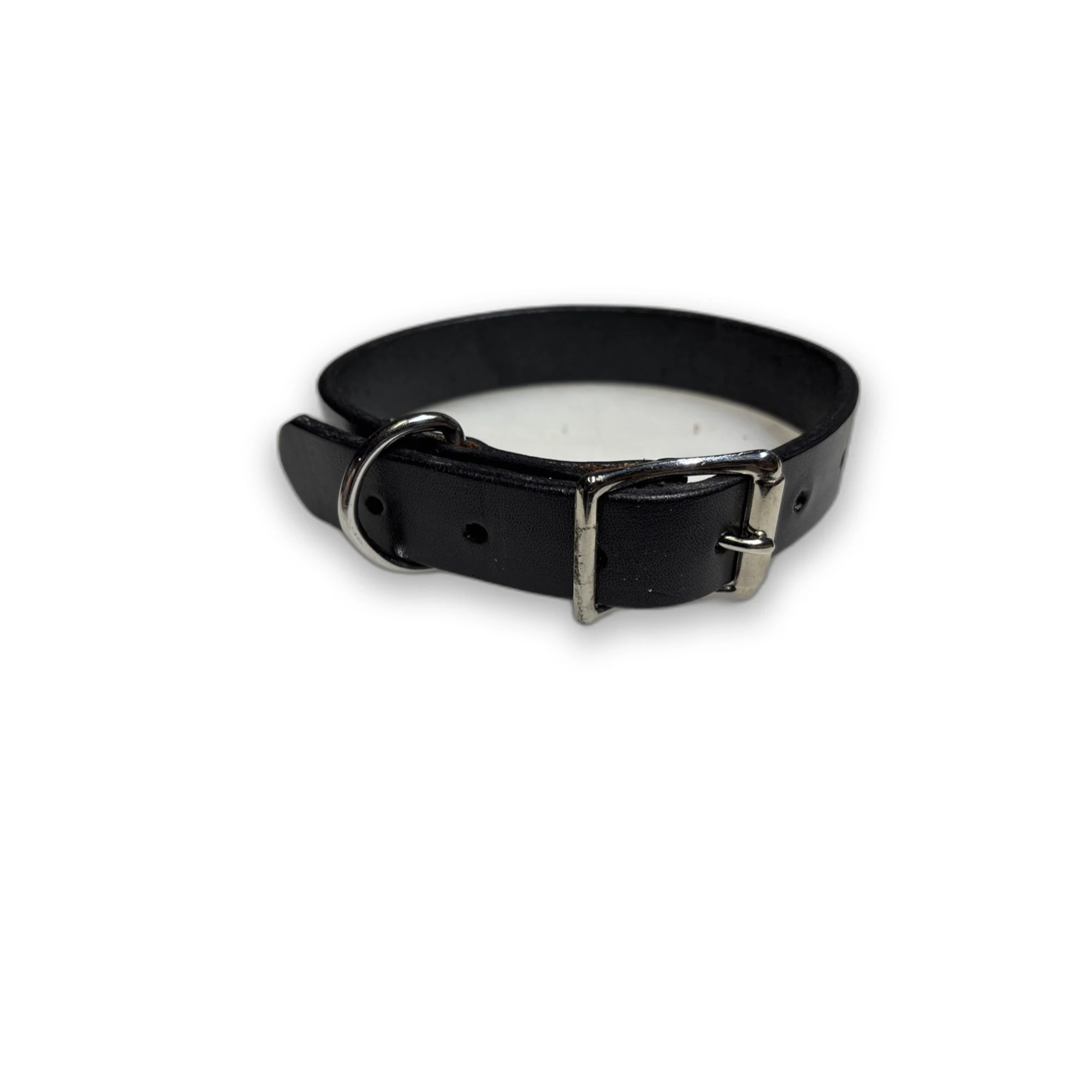 Bombproof dog collar in black Wickett & Craig leather with riveted buckle and D-ring