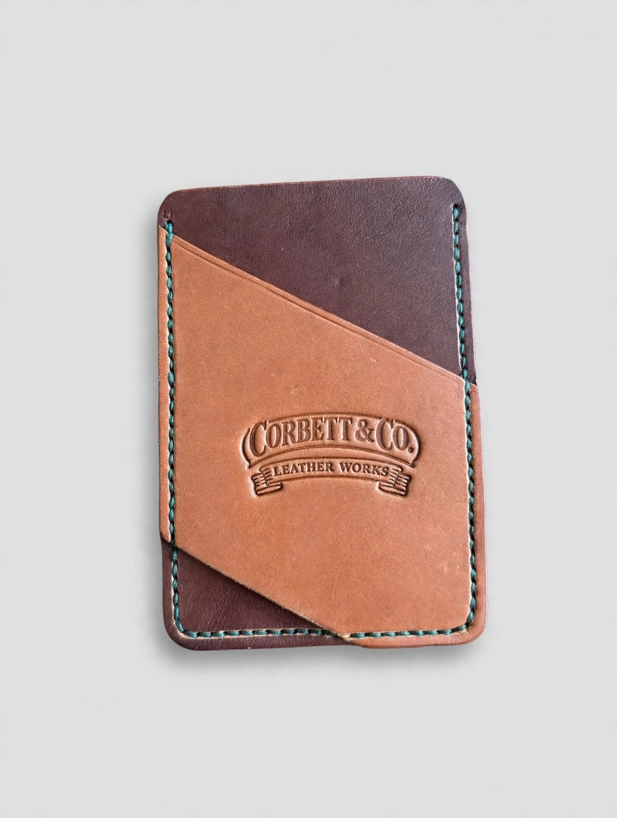 Two-tone card wallet with maker's mark
