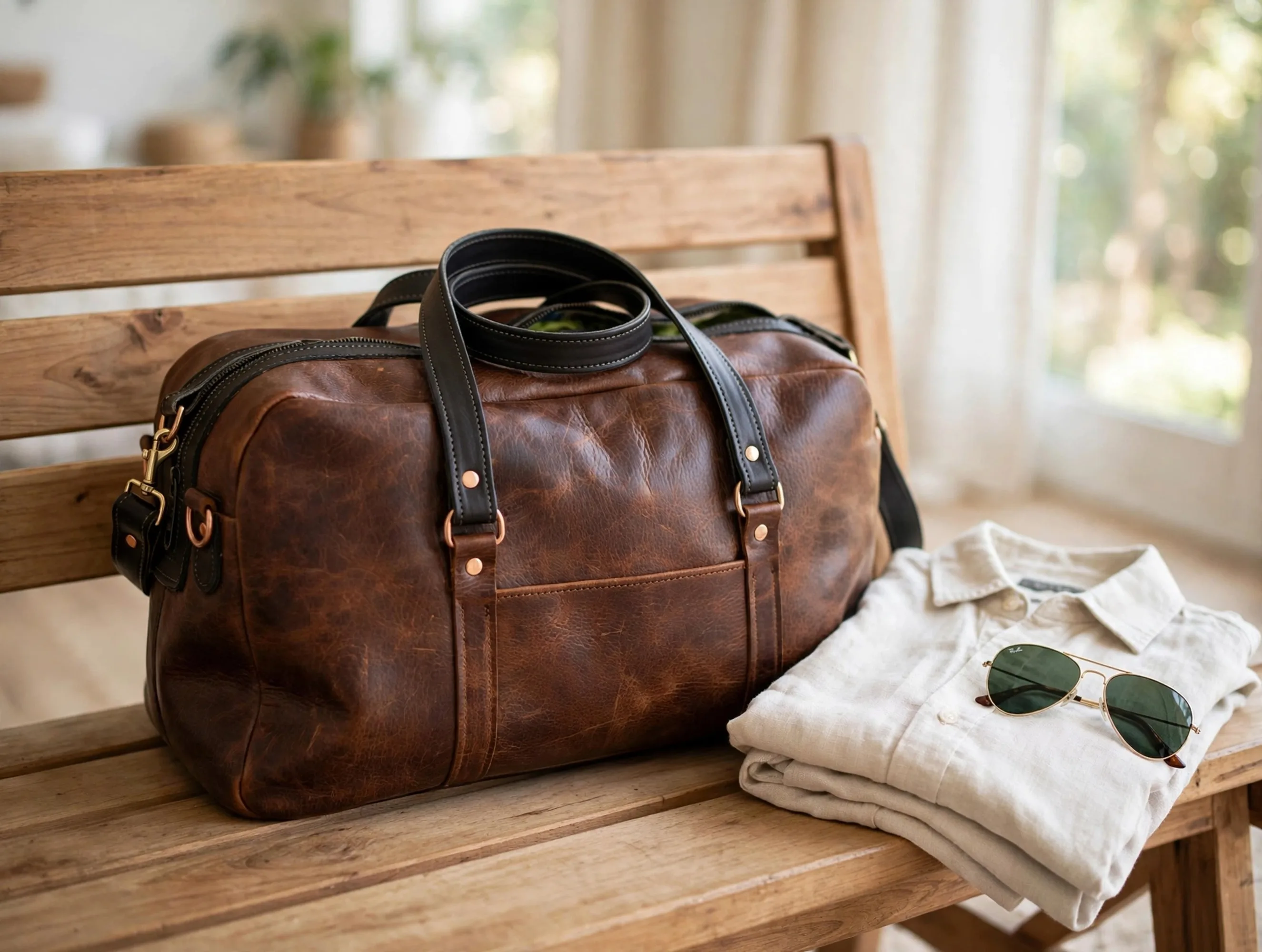 Weekender duffel with shirt and sunglasses